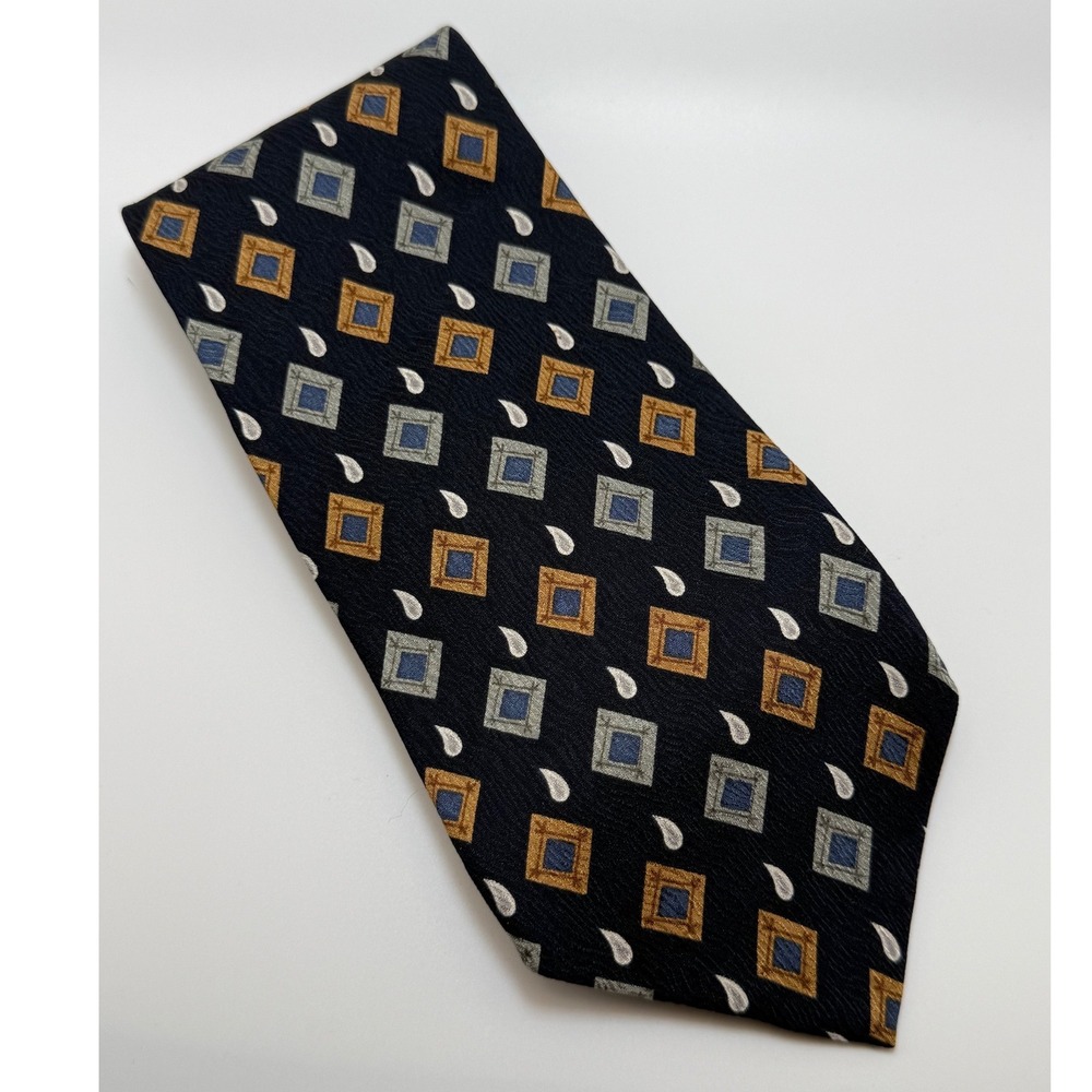 Jos. A. Bank Silk Tie OS Navy Blue Geometric Diamond Corporate Professional